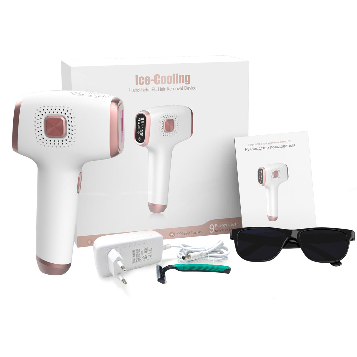IPL Hair Removal Device | Ice Cooling, 3-in-1, 9 Levels & 999,999 Flashes