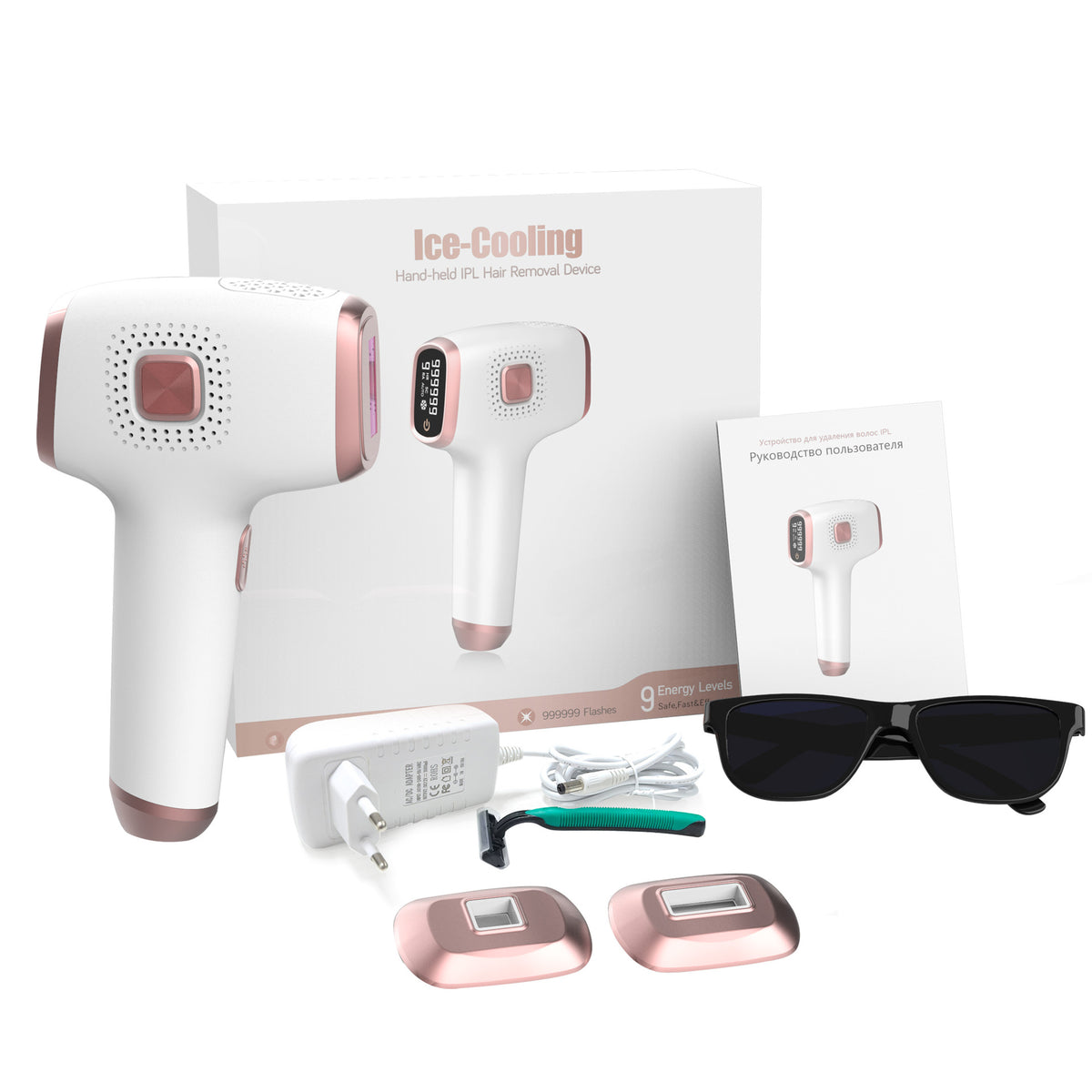 IPL Hair Removal Device | Ice Cooling, 3-in-1, 9 Levels & 999,999 Flashes
