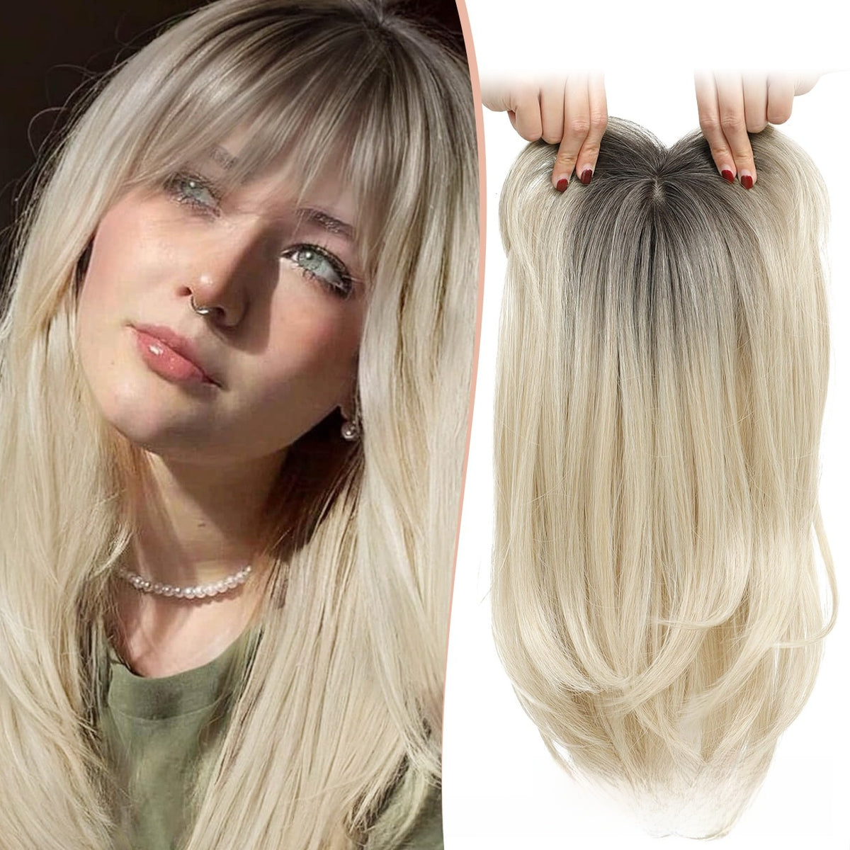 Straight Long Hairpiece | Middle Part, Heat-Resistant Synthetic, 6 Colors, 46cm