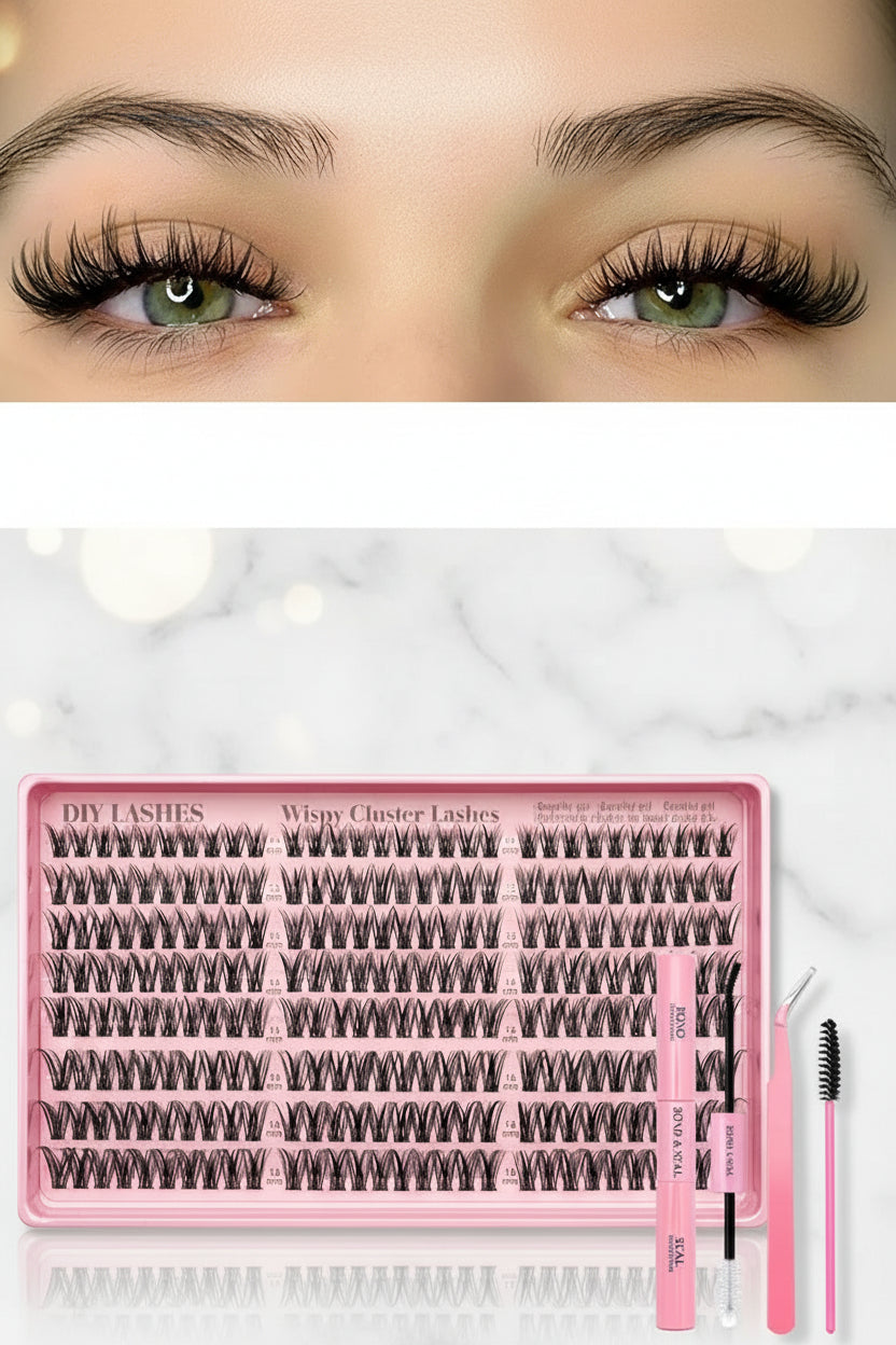 24-Row DIY Lash Kit | C-Curve Synthetic Fibers, 10–16mm with Applicator Tools