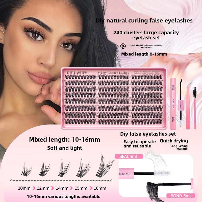 24-Row DIY Lash Kit | C-Curve Synthetic Fibers, 10–16mm with Applicator Tools