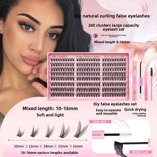 24-Row DIY Lash Kit | C-Curve Synthetic Fibers, 10–16mm with Applicator Tools
